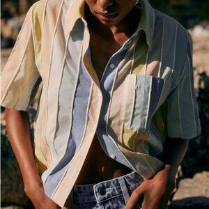 Sezane Maelline NWT Pastel Striped Button Down Boxy Shirt Size 42